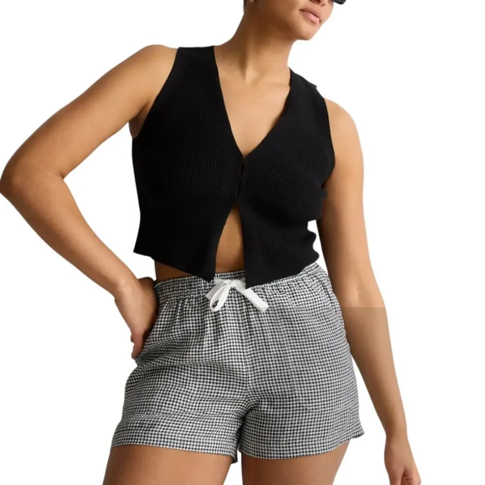 Like new Quince European Linen Classic Mini Gingham Shorts Size Large - Picture 1 of 9